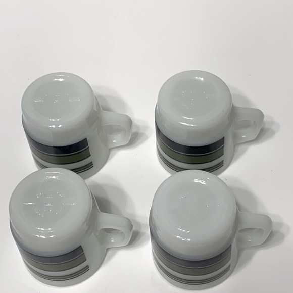 Vintage milk glass green stripe cup 4 count lot - Picture 4 of 16